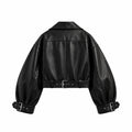 Women’s Black Cropped Leather Jacket – Stylish Casual Fit